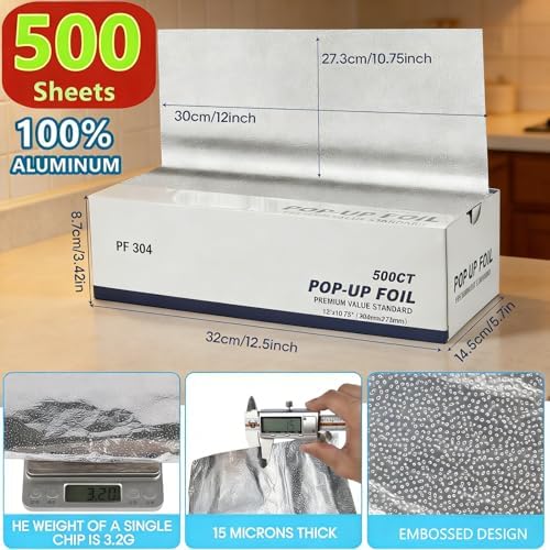 Hojas de Papel Aluminio, 500 Piezas Pre-Cortadas, 12 x 10.75, Dispensador Grande y Resistente para Envolver Sándwiches, Hot Dogs, Almacenamiento de - imagen 2