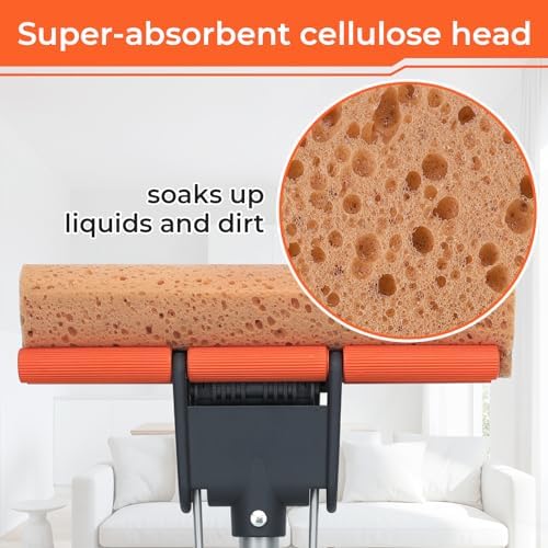 Mopa Esponja para Limpieza de Pisos con 2 Recambios de Cabezal de Celulosa y Mango de 55”, Mopa Rodante Resistente, Fácil Autoexprimible para Piso de - imagen 2