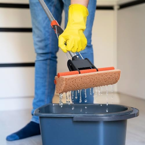 Mopa Esponja para Limpieza de Pisos con 2 Recambios de Cabezal de Celulosa y Mango de 55”, Mopa Rodante Resistente, Fácil Autoexprimible para Piso de - imagen 3