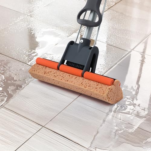 Mopa Esponja para Limpieza de Pisos con 2 Recambios de Cabezal de Celulosa y Mango de 55”, Mopa Rodante Resistente, Fácil Autoexprimible para Piso de - imagen 4