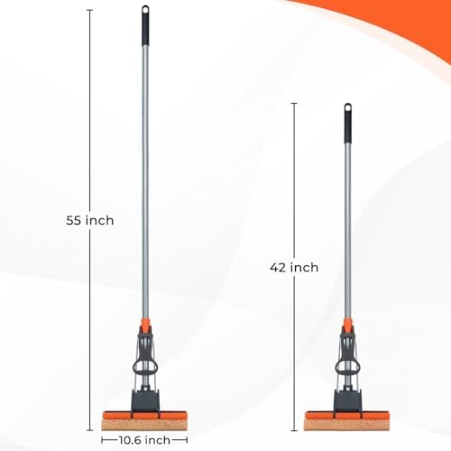 Mopa Esponja para Limpieza de Pisos con 2 Recambios de Cabezal de Celulosa y Mango de 55”, Mopa Rodante Resistente, Fácil Autoexprimible para Piso de - imagen 6