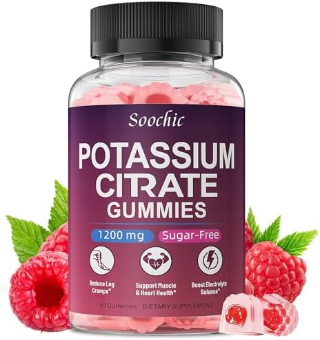 Gomitas de Citrato de Potasio Soochic - Suplemento Masticable de 1200mg para Hombres y Mujeres - Apoya Calambres y Salud Muscular - Veganas, Sin - imagen 1