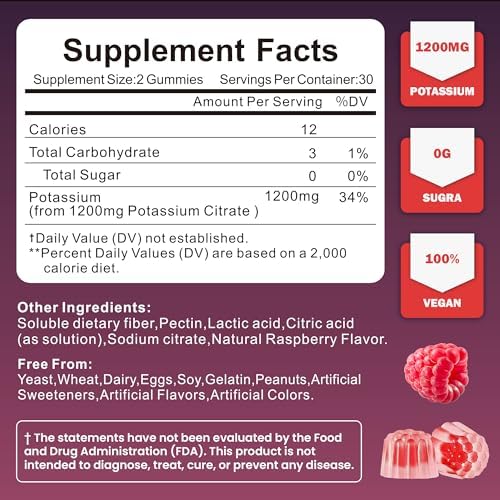 Gomitas de Citrato de Potasio Soochic - Suplemento Masticable de 1200mg para Hombres y Mujeres - Apoya Calambres y Salud Muscular - Veganas, Sin - imagen 2