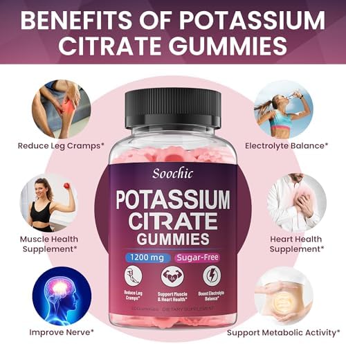 Gomitas de Citrato de Potasio Soochic - Suplemento Masticable de 1200mg para Hombres y Mujeres - Apoya Calambres y Salud Muscular - Veganas, Sin - imagen 4