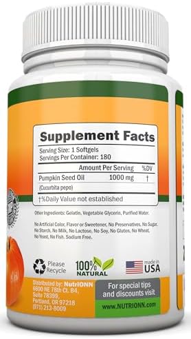 Aceite de Semilla de Calabaza NutriONN - 1000MG - 180 Softgels - Aceite Natural Prensado en Frío - Fuente de Ácidos Grasos Esenciales - Ideal para el - imagen 2