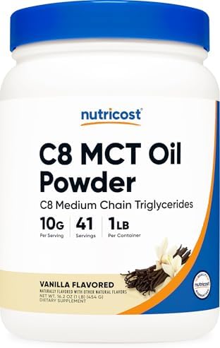 Nutricost C8 Polvo de Aceite MCT 1LB (16oz) Sabor Vainilla - 95% Aceite MCT C8, Ideal para Dietas Keto, No GMO, Sin Gluten - imagen 1