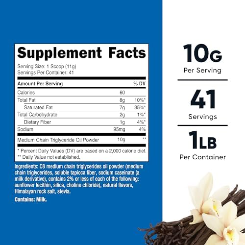Nutricost C8 Polvo de Aceite MCT 1LB (16oz) Sabor Vainilla - 95% Aceite MCT C8, Ideal para Dietas Keto, No GMO, Sin Gluten - imagen 2