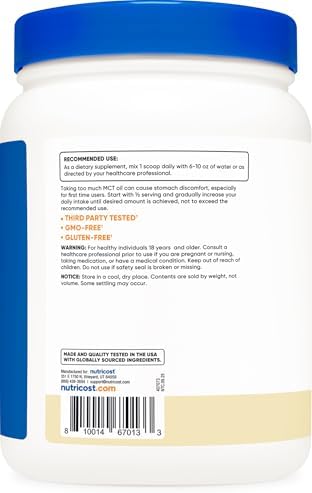 Nutricost C8 Polvo de Aceite MCT 1LB (16oz) Sabor Vainilla - 95% Aceite MCT C8, Ideal para Dietas Keto, No GMO, Sin Gluten - imagen 4