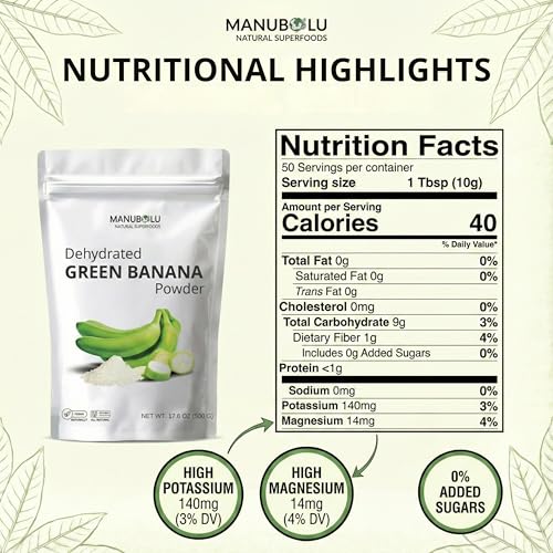 Polvo de Plátano Verde MANUBOLU 500g | Almidón Resistente | Fibra Prebiótica 100% Natural, Sin Azúcar | Libre de Gluten, Paleo y Vegano - imagen 2