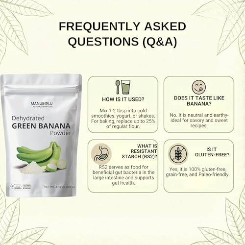 Polvo de Plátano Verde MANUBOLU 500g | Almidón Resistente | Fibra Prebiótica 100% Natural, Sin Azúcar | Libre de Gluten, Paleo y Vegano - imagen 4