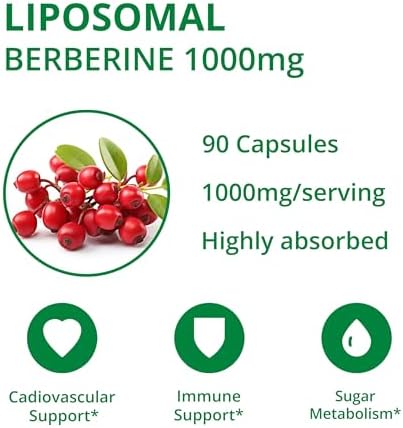 Suplemento Liposomal de Berberina UpNourish - Berberina HCl 1000mg con Canela de Ceilán, Cromo Picolinato, Curcuminoides, Resveratrol, Té Verde y - imagen 2