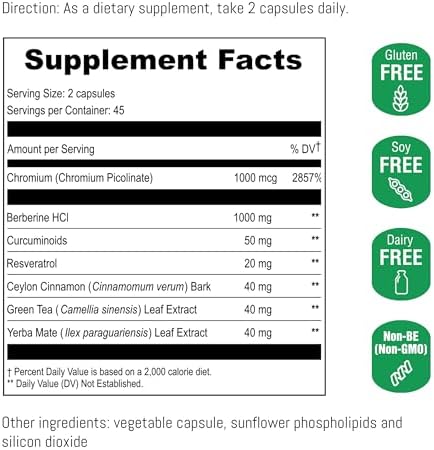Suplemento Liposomal de Berberina UpNourish - Berberina HCl 1000mg con Canela de Ceilán, Cromo Picolinato, Curcuminoides, Resveratrol, Té Verde y - imagen 4