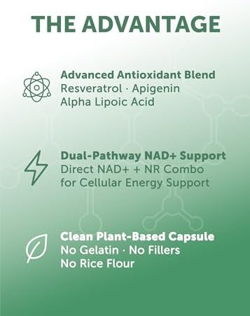 Lunakai Suplemento Natural de NAD+ Hecho en EE. UU. con NR y Resveratrol – Apoyo a la Salud Celular y el Envejecimiento Saludable, 60 cápsulas - imagen 3