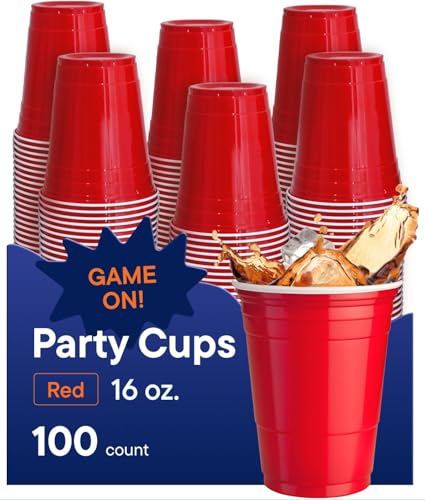Vasos Rojos Desechables - Vasos de Plástico para Fiestas [16 oz - Paquete de 100] Vasos Divertidos y Duraderos para Beber y Jugar - Caja de 100 - imagen 2