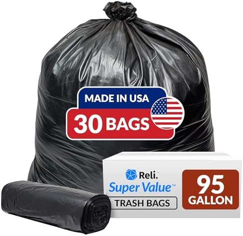 Bolsas de Basura Reli. 95 Resistentes | 30 Bolsas | Tamaño Extra Grande para Limpieza de Basura (Negro) - imagen 1