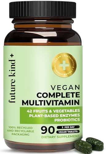 Multivitaminas Veganas Future Kind - 42 en 1 para Mujeres y Hombres con Enzimas, B12, Zinc y Probióticos para la Digestión (90 tabletas en botella - imagen 1