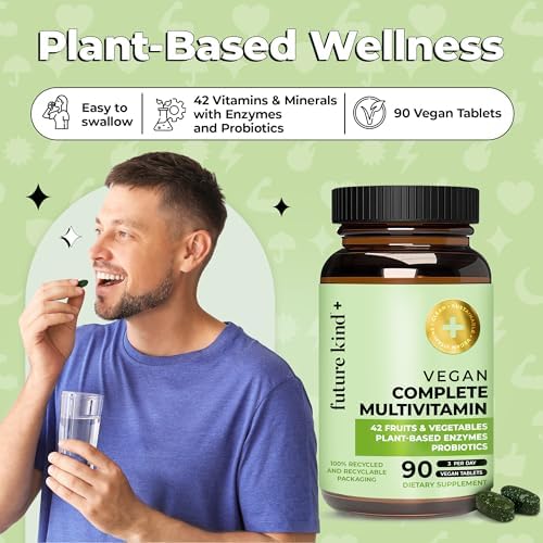 Multivitaminas Veganas Future Kind - 42 en 1 para Mujeres y Hombres con Enzimas, B12, Zinc y Probióticos para la Digestión (90 tabletas en botella - imagen 7
