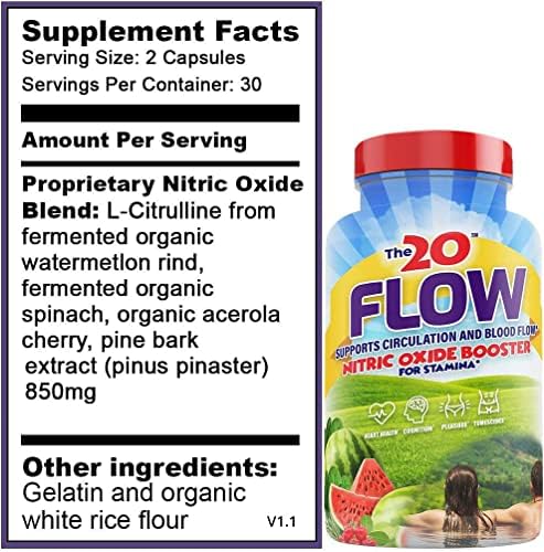 The20: Flow - Suplemento de Óxido Nítrico - 60 Cápsulas - L-Citrulina de Sandía Orgánica, Espinaca Orgánica y Cereza Acerola Orgánica - Para Corazón, - imagen 2