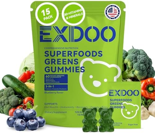 Gomitas de Fibra Super Greens Exdoo - Multivitamínico Superfood con Espirulina, Clorela, Prebióticos y Probióticos para la Salud Digestiva - 15 - imagen 1