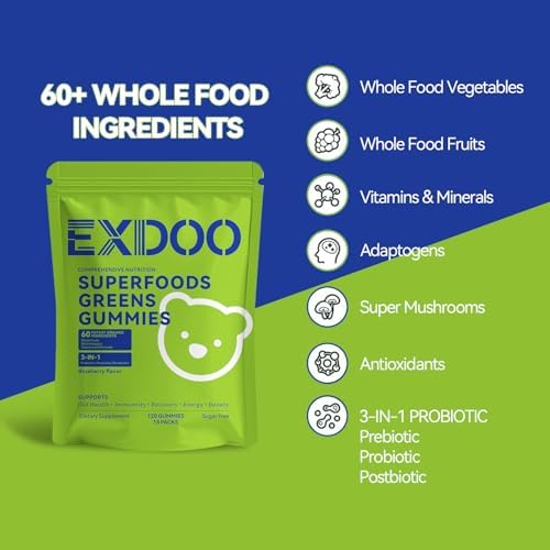 Gomitas de Fibra Super Greens Exdoo - Multivitamínico Superfood con Espirulina, Clorela, Prebióticos y Probióticos para la Salud Digestiva - 15 - imagen 2