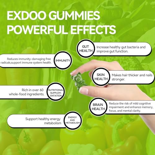 Gomitas de Fibra Super Greens Exdoo - Multivitamínico Superfood con Espirulina, Clorela, Prebióticos y Probióticos para la Salud Digestiva - 15 - imagen 3