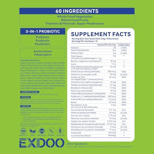 Gomitas de Fibra Super Greens Exdoo - Multivitamínico Superfood con Espirulina, Clorela, Prebióticos y Probióticos para la Salud Digestiva - 15 - imagen 8
