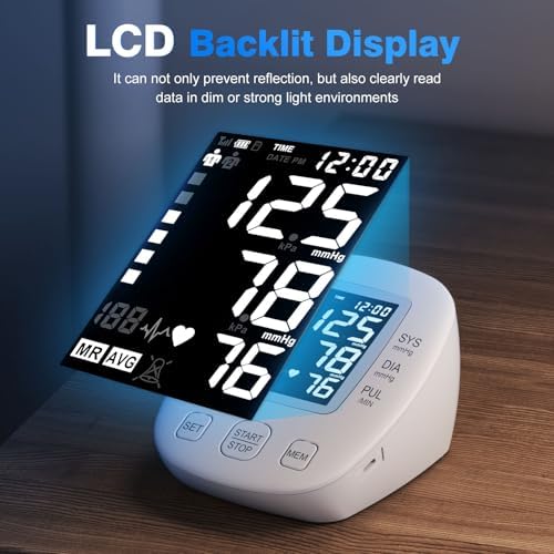 Monitores de Presión Arterial Automáticos para Uso en Casa, Máquina Digital BP con Manguito Ajustable (22-42 cm), Pantalla LCD Grande Retroiluminada - imagen 5