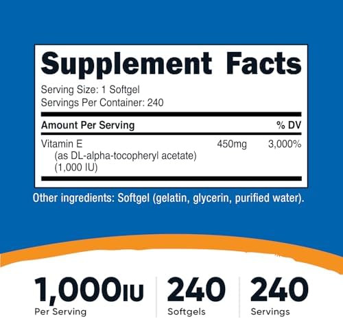 Nutricost Vitamina E 1,000 IU (450mg) 240 Cápsulas Blandas - Libre de OGM, Sin Gluten - imagen 2