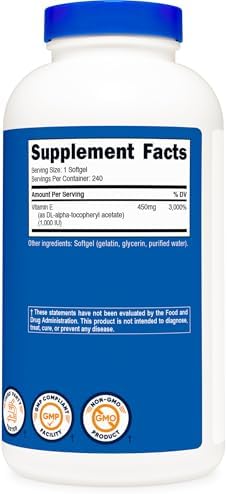 Nutricost Vitamina E 1,000 IU (450mg) 240 Cápsulas Blandas - Libre de OGM, Sin Gluten - imagen 5