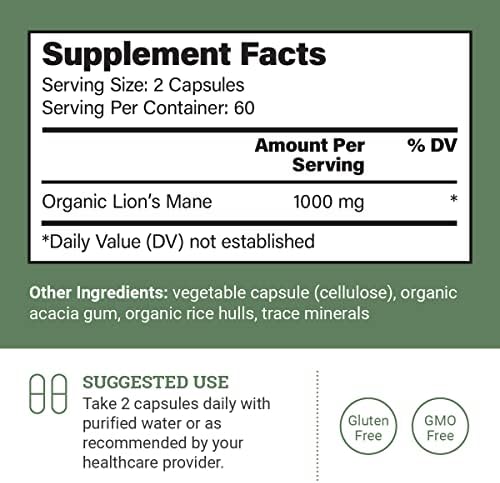 Suplemento Orgánico de Melena de León Earth Harmony Naturals (1000mg), 120 Cápsulas para Enfoque y Memoria - Suministro para 2 Meses - imagen 2
