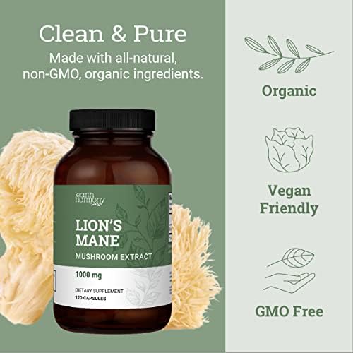 Suplemento Orgánico de Melena de León Earth Harmony Naturals (1000mg), 120 Cápsulas para Enfoque y Memoria - Suministro para 2 Meses - imagen 4