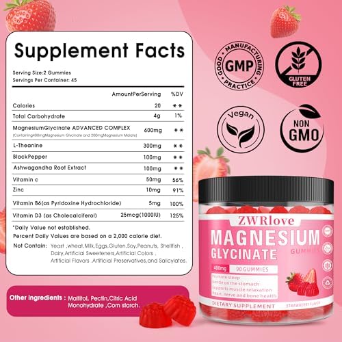 Gomitas de Magnesio Glicinato 400 mg con Ashwagandha, Malato de Magnesio y L-Teanina para Adultos y Niños, Suplemento Masticable para Sueño y - imagen 2