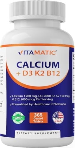 Suplemento de Calcio Vitamatic 1200mg con D3, K2 y B12, Apoyo a la Inmunidad y Salud Ósea - 365 Tabletas Recubiertas - imagen 1