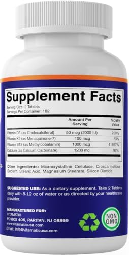 Suplemento de Calcio Vitamatic 1200mg con D3, K2 y B12, Apoyo a la Inmunidad y Salud Ósea - 365 Tabletas Recubiertas - imagen 8