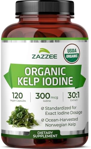 Zazzee Extracto de Algas Kelp Orgánicas USDA 30:1, 300 mcg por Cápsula, 120 Cápsulas Veganas, Suministro para 4 Meses, Algas Noruegas Cosechadas del - imagen 1