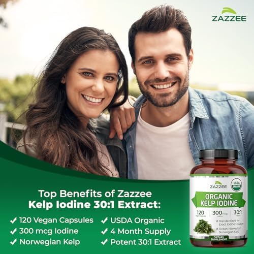 Zazzee Extracto de Algas Kelp Orgánicas USDA 30:1, 300 mcg por Cápsula, 120 Cápsulas Veganas, Suministro para 4 Meses, Algas Noruegas Cosechadas del - imagen 4