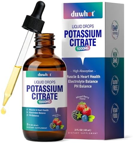 Suplemento de Citrato de Potasio Líquido, 1000mg de Potasio en Gotas para Hombres y Mujeres, con Citrato de Zinc, Vitamina B6, Sodio y Taurina, 2 Fl - imagen 1