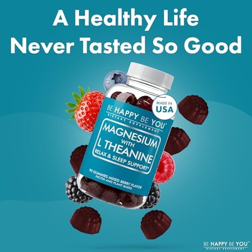 Gomitas de Magnesio Glycinate Be Happy Be You con L-Theanine – Apoyo para la Relajación y Sueño – Veganas, Sin Gelatina, Sabor Frutas Mixtas – 90 Ct - imagen 8