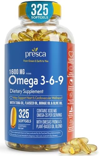 Suplemento Dietético Presca Omega 3-6-9 (325 cápsulas) - Promueve la Función Visual y la Salud Ocular - Apoya la Salud del Corazón, la Piel, el - imagen 1