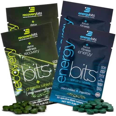 ENERGYbits/RECOVERYbits - Tabletas Orgánicas de Spirulina y Chlorella - Paquetes de Muestra Individual - Superalimento de Algas - Alto en Proteínas, - imagen 1