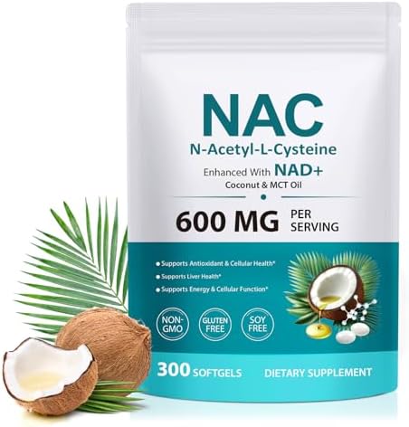 Suplemento NAC AIQIUSHA 600mg, Softgels de N-Acetil Cisteína con Aceite de Coco y MCT, Apoya la Actividad Antioxidante y Función Celular, 300 Softgels - imagen 1