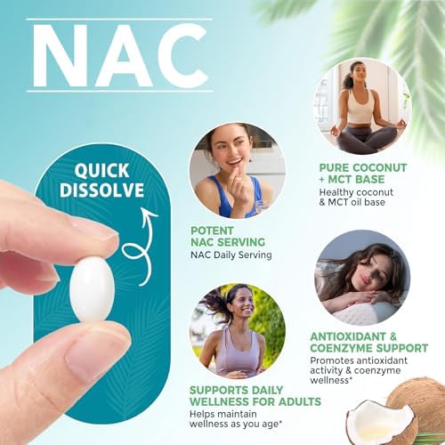 Suplemento NAC AIQIUSHA 600mg, Softgels de N-Acetil Cisteína con Aceite de Coco y MCT, Apoya la Actividad Antioxidante y Función Celular, 300 Softgels - imagen 4