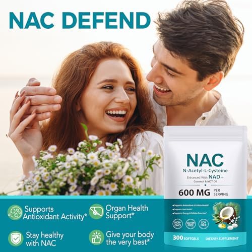 Suplemento NAC AIQIUSHA 600mg, Softgels de N-Acetil Cisteína con Aceite de Coco y MCT, Apoya la Actividad Antioxidante y Función Celular, 300 Softgels - imagen 6