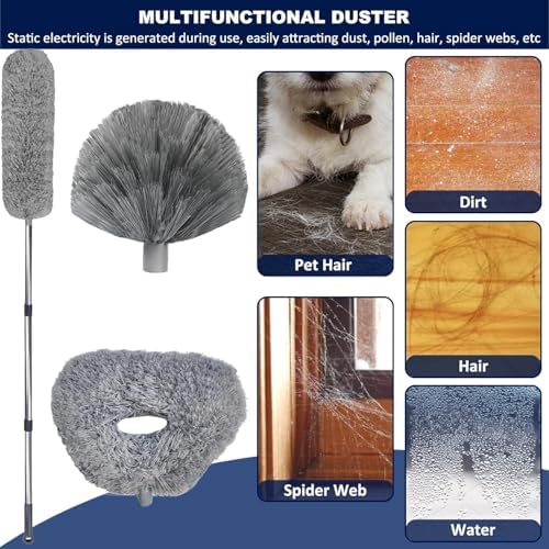 Duster de Microfibra de 20+ Pies para Techos Altos con Varilla Extensible de 3-14 Pies, Ideal para Limpiar Telarañas, Esquinas y Persianas - imagen 3