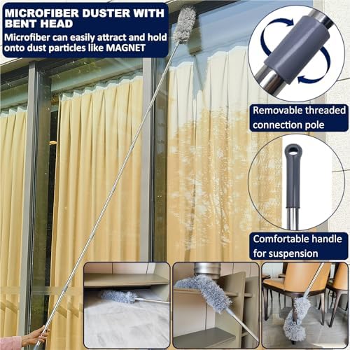 Duster de Microfibra de 20+ Pies para Techos Altos con Varilla Extensible de 3-14 Pies, Ideal para Limpiar Telarañas, Esquinas y Persianas - imagen 4