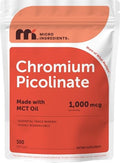 Micro Ingredients Picolinato de Cromo 1,000 mcg por Porción, 500 Softgels, Suplemento Mineral Esencial con Aceite MCT, No GMO - imagen 1