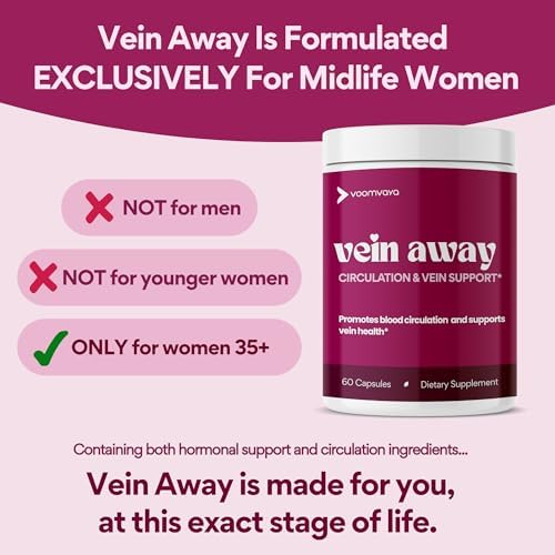 VoomVaya Vein Away – Suplementos para la Circulación y Soporte Venoso para Mujeres 35+ | Tratamiento para Venas Varicosas y Arañitas | 60 Cápsulas - imagen 5