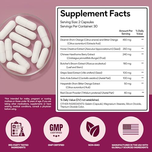 VoomVaya Vein Away – Suplementos para la Circulación y Soporte Venoso para Mujeres 35+ | Tratamiento para Venas Varicosas y Arañitas | 60 Cápsulas - imagen 8