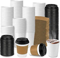 Paquete de 100 Tazas Desechables Ginkgo de 8 oz con Tapa y Manga, Ideal para Bebidas Calientes como Café, Chocolate y Cocoa - imagen 1