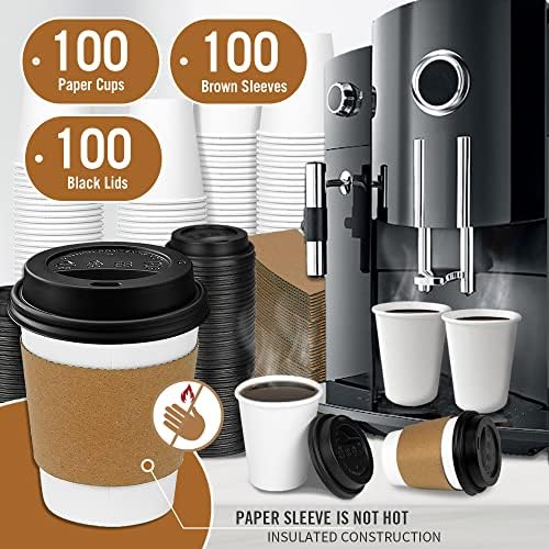 Paquete de 100 Tazas Desechables Ginkgo de 8 oz con Tapa y Manga, Ideal para Bebidas Calientes como Café, Chocolate y Cocoa - imagen 2